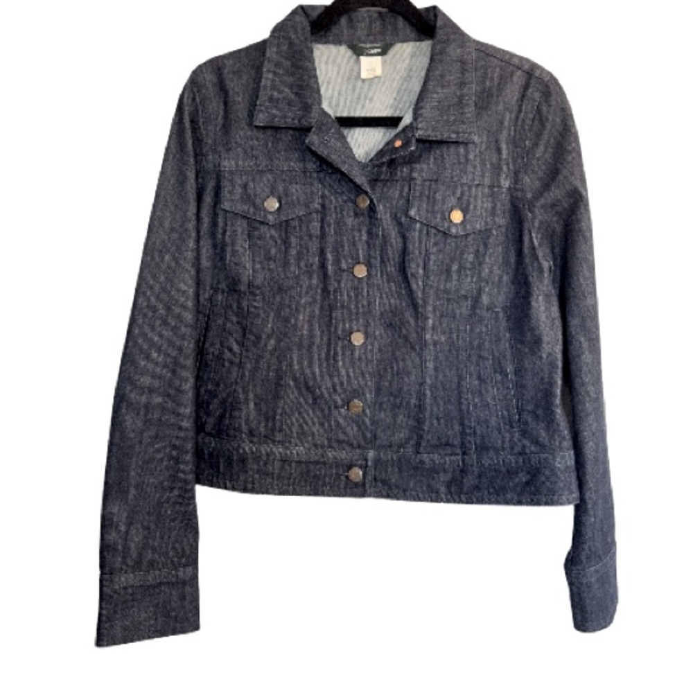 J Crew Jean Jacket Dark Blue Denim Wash Women’s Size L